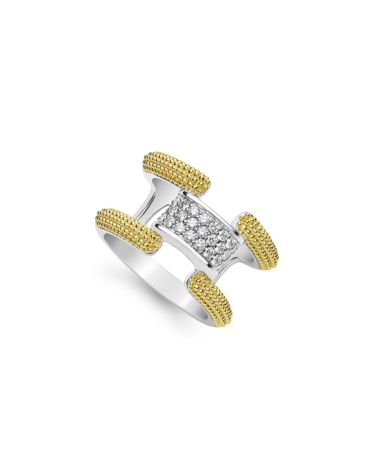LAGOS 18K Yellow Gold & Sterling Silver Caviar Lux Clip Diamond Pavé Bangle Bracelet