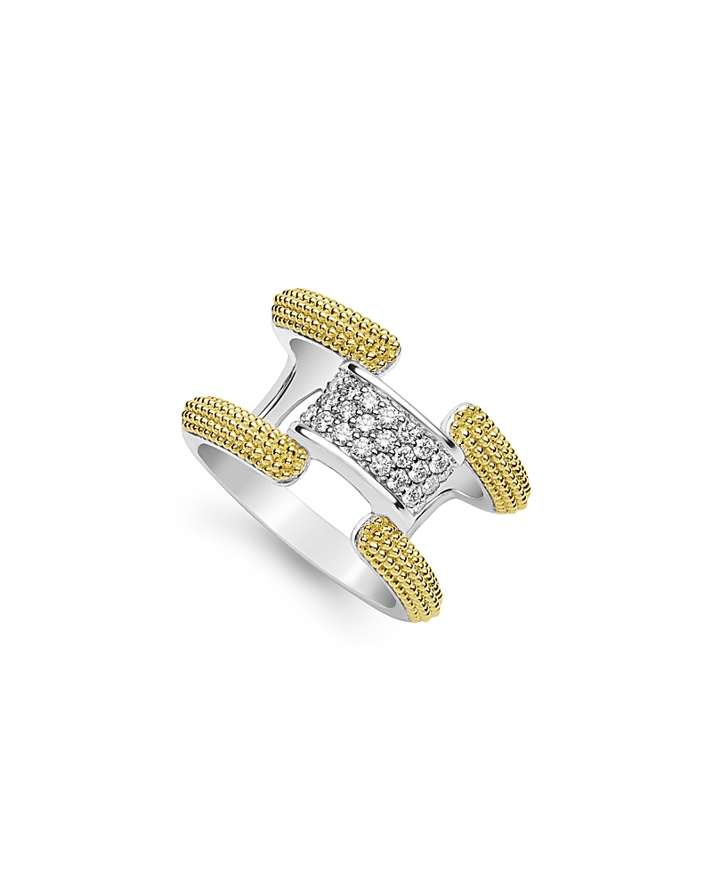 Lagos 18k Yellow Gold & Sterling Silver Caviar Lux Clip Diamond Pave Statement Ring - Exclusive In Silver