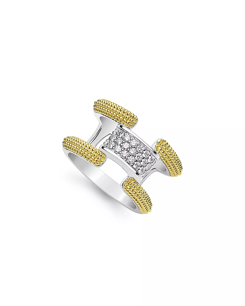 Lagos 18K Yellow Gold & Sterling Silver Caviar Lux Clip Diamond Pave Statement Ring - Exclusive