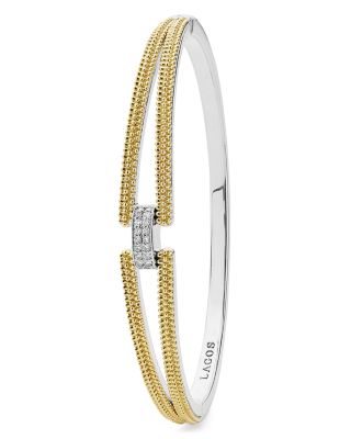 18K Yellow Gold & Sterling Silver Caviar Lux Clip Diamond Pav&eacute; Bangle Bracelet - Exclusive