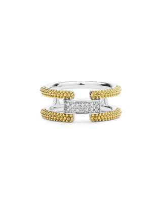 18K Yellow Gold & Sterling Silver Caviar Lux Clip Diamond Pav&eacute; Ring - Exclusive 