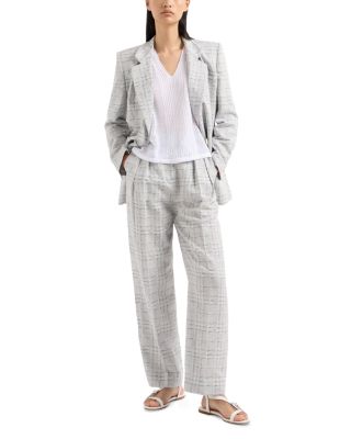 Linen Check Pattern Double Breasted Blazer Jacket