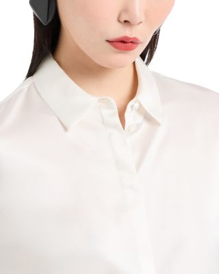 Stretch Silk Satin Long Sleeve Button Down Blouse 