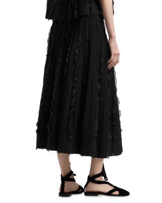 Midi A Line Skirt with Vertical Ruffle Detail