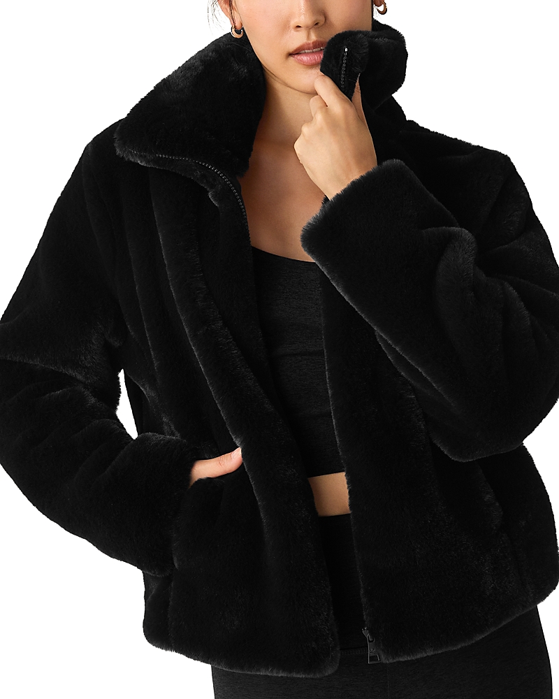 Beyond Yoga On The List Faux Fur Jacket In Black