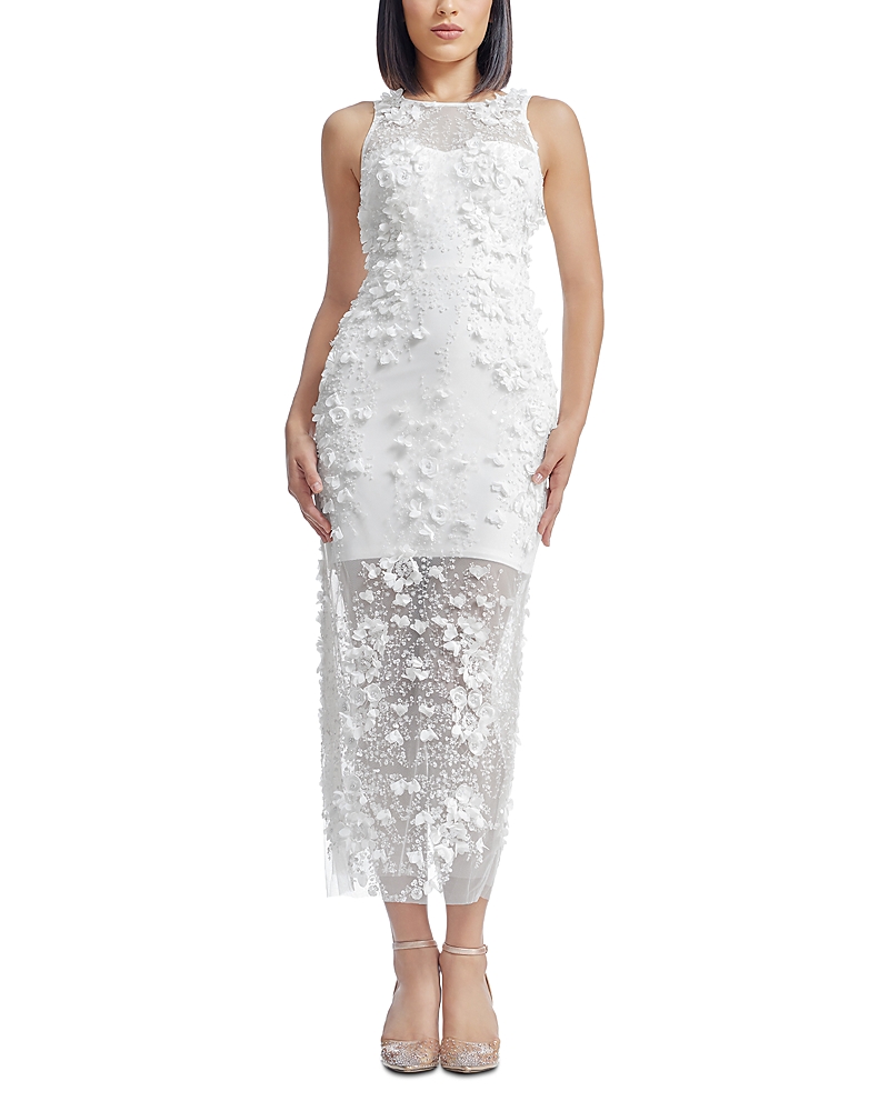 Dress The Population Helena Beaded Floral Sheath Gown In White