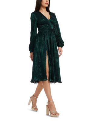 Holly Long Sleeve Metallic Pliss&eacute; Dress