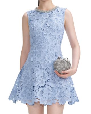 Self-Portrait - Blue Flower Lace Mini Dress