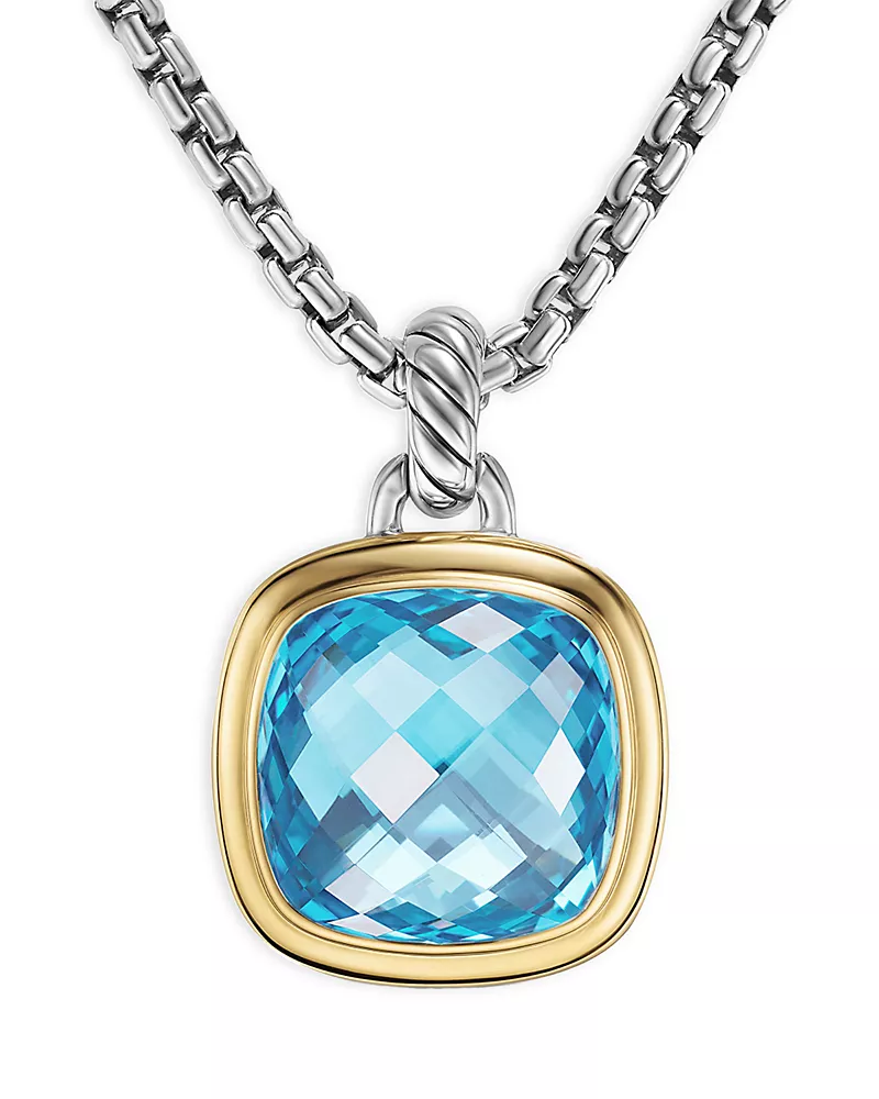 Albion Pendant in Sterling Silver with 18K Yellow Gold and Blue Topaz, 15mm