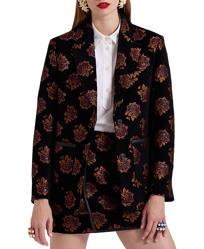 La Doublej Kelly Jacket In Rosette Jacquard Black
