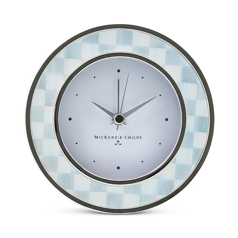 MACKENZIE-CHILDS MACKENZIE-CHILDS STERLING CHECK SILVER PLATED ROUND DESK CLOCK
