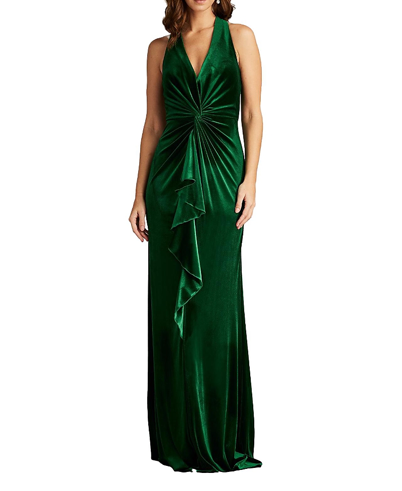 Tadashi Shoji Center Twist Sleeveless Velvet Gown In Green