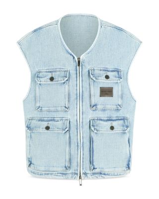 Regular Fit Jacquard Denim Cargo Vest