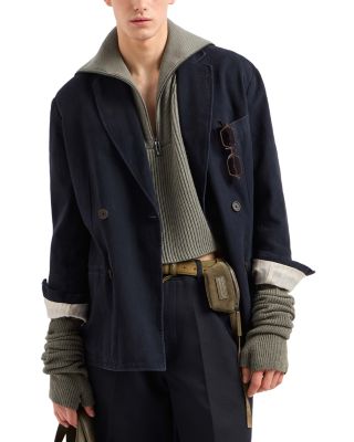 Regular Fit Double Breasted Cotton Blazer