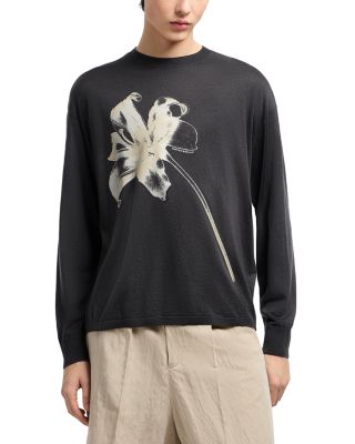 Emporio Armani Knit Floral Print Crewneck Sweater
