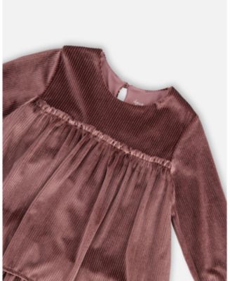 Girls' Long Sleeve Metallic Dress with Frills - Little Kid