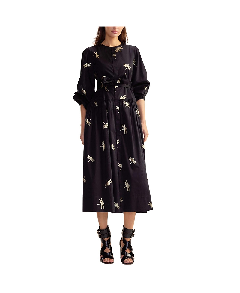 Shop Cynthia Rowley Cotton Sateen Shirt Dress In Black/gold