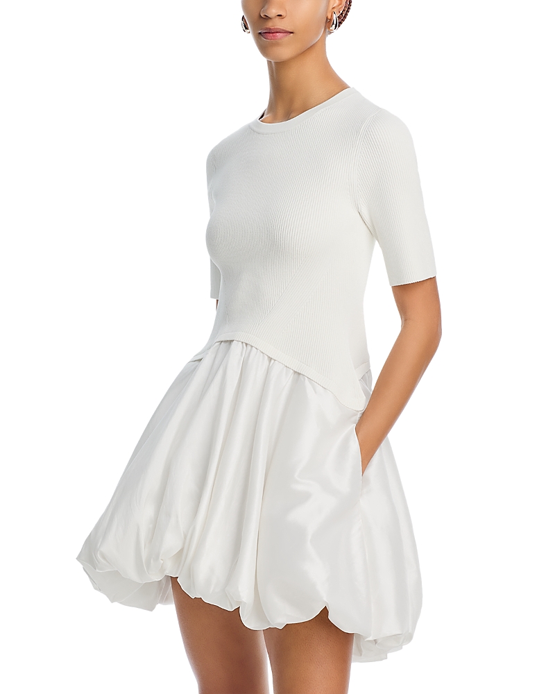 Simkhai Kenny White Crewneck Mini Dress With Puffed Skirt In Viscose Blend Woman