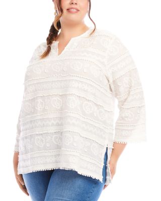 Plus Size Three Quarter Sleeve Embroidered Tunic