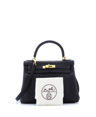 Pre-Owned Hermes Kelly 28 Handbag Black Togo with Gold Hardware