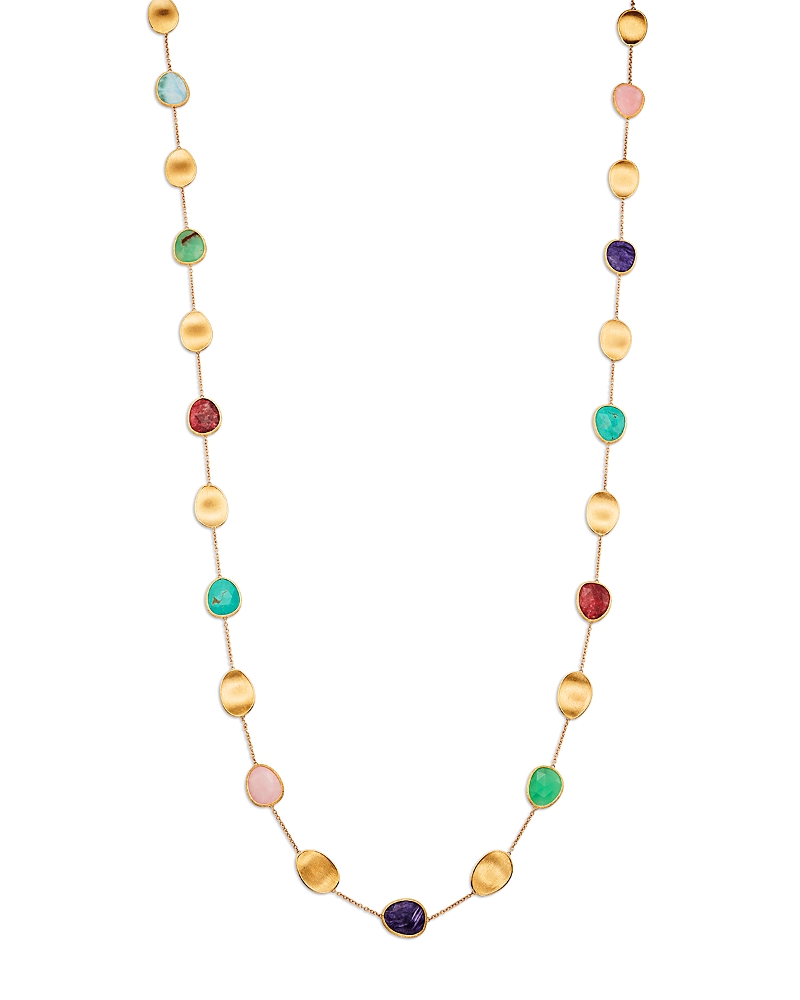 MARCO BICEGO 18K YELLOW GOLD LUNARIA COLOR MULTI STONE LONG STATEMENT NECKLACE, 36
