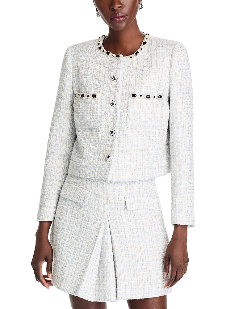 Self-portrait Embellished Tweed Jacket In Blue