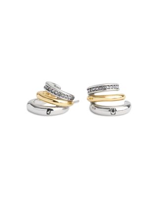 Pav&eacute; Tubular Triple Row Huggie Hoop Earrings