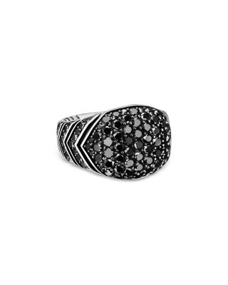 David Yurman - Men's Chevron Signet Ring in Sterling Silver with Black Diamonds, 18mm