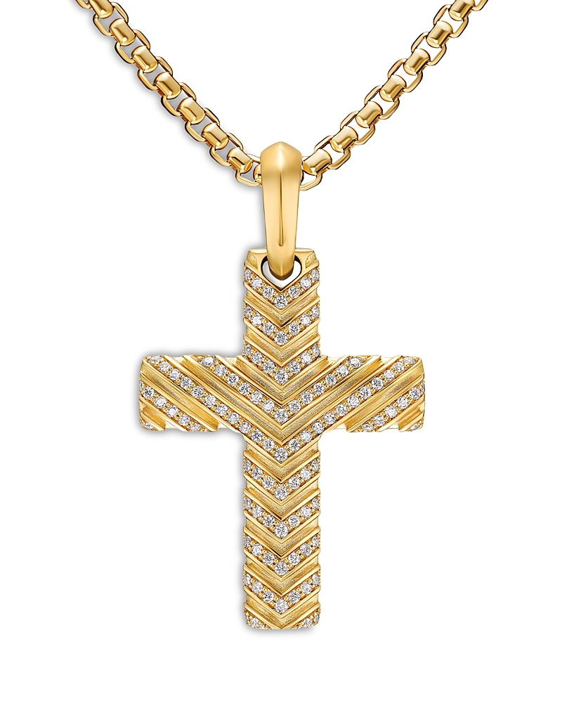 Men's Chevron Cross Pendant in 18K Yellow Gold with Diamonds, 36mm