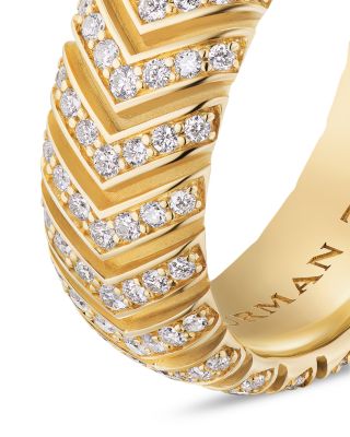 Men's Chevron Band Ring in 18K Yellow Gold with Diamonds, 8mm