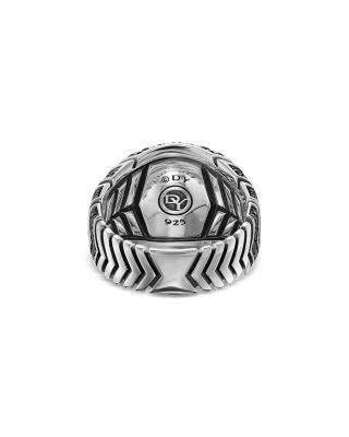 Men's Chevron Signet Ring in Sterling Silver with Black Diamonds, 18mm