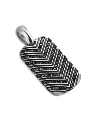 Men's Chevron Tag in Sterling Silver with Black Diamonds, 27mm