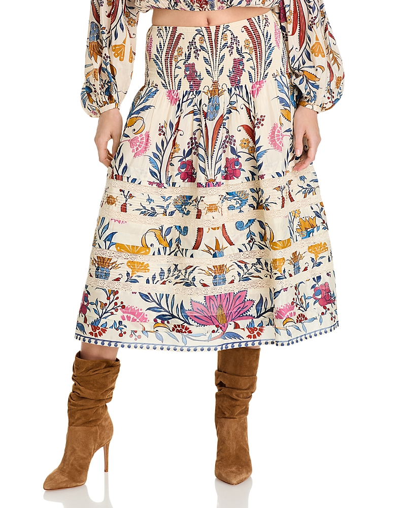 Farm Rio Multicoloured Print Midi Skirt In Cream