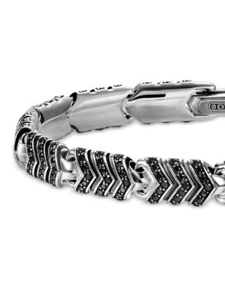 Men's Chevron Link Bracelet in Sterling Silver with Black Diamonds, 7.6mm