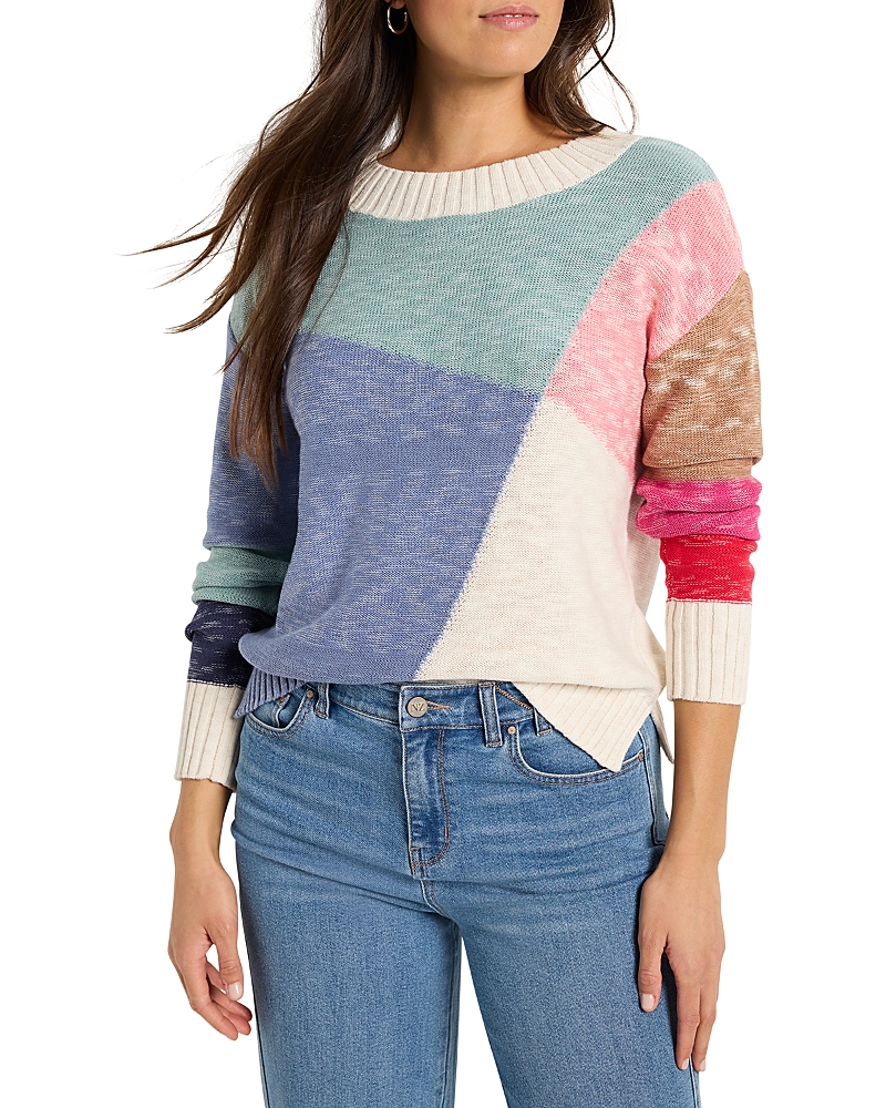 Nic + Zoe Nic+zoe Color Crossing Colorblock Cotton Blend Sweater In Blue Multi
