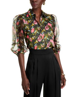 Cinq à Sept - Impressionist Floral Sheer Sleeve Blouse