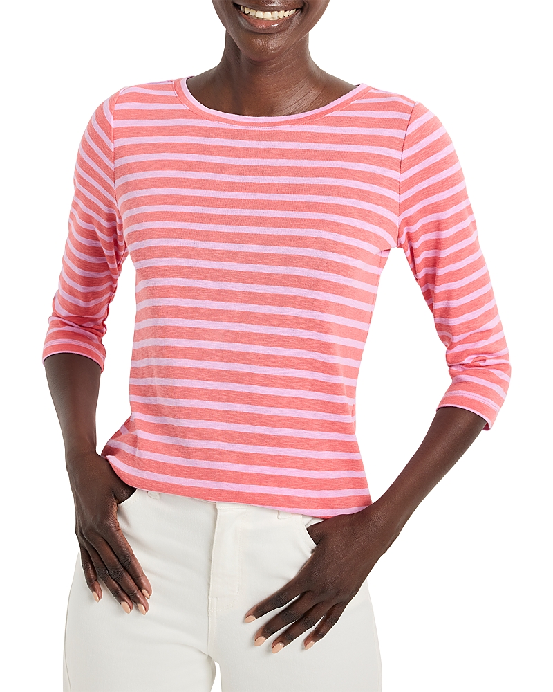 Nzt By Nic+zoe Three Quarter Sleeve Stripe Boat Neck Tee