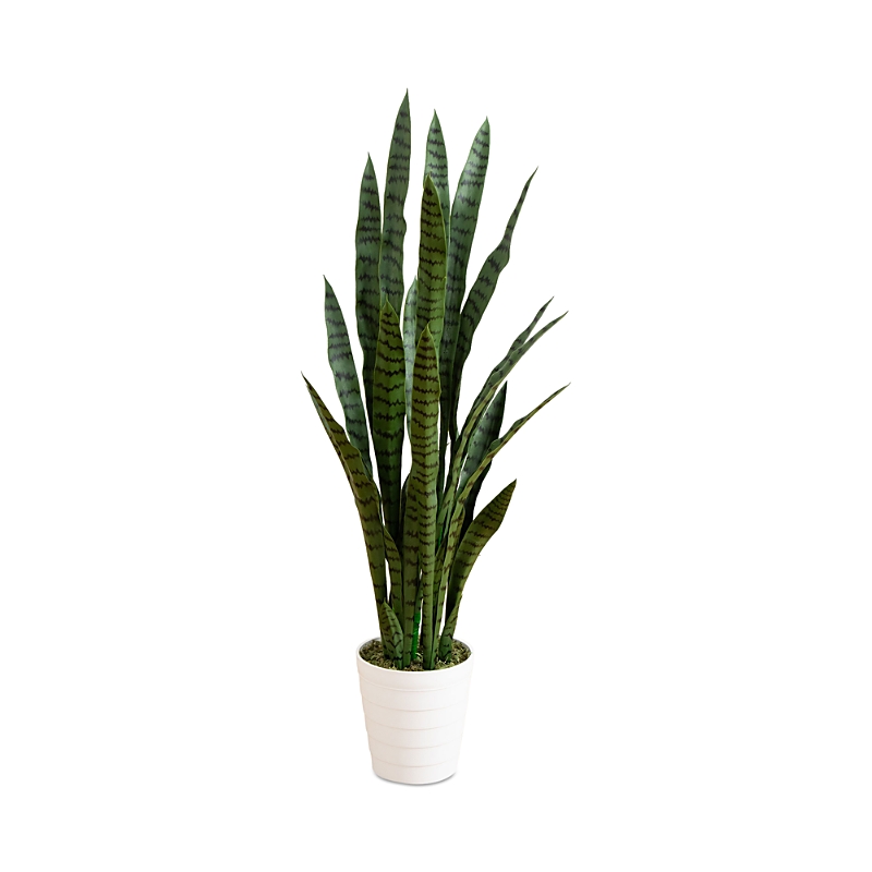 Nearly Natural 4' Uv Resistant Artificial Sansevieria Plant In White Decorative Planter (indoor/outdoor) In White