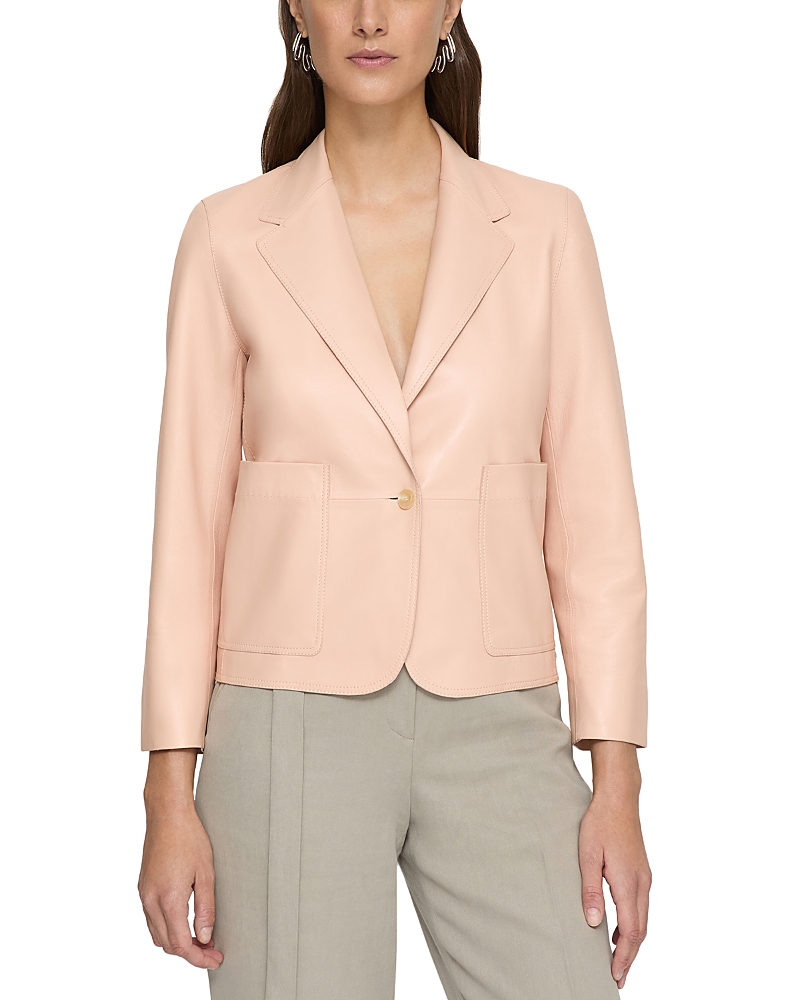 Lafayette 148 Single-button Leather Boyfriend Blazer In Shell