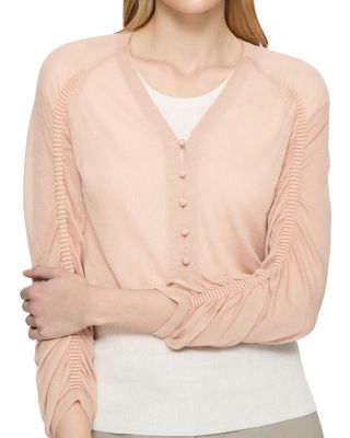Ruched Sleeve Cropped Cardigan