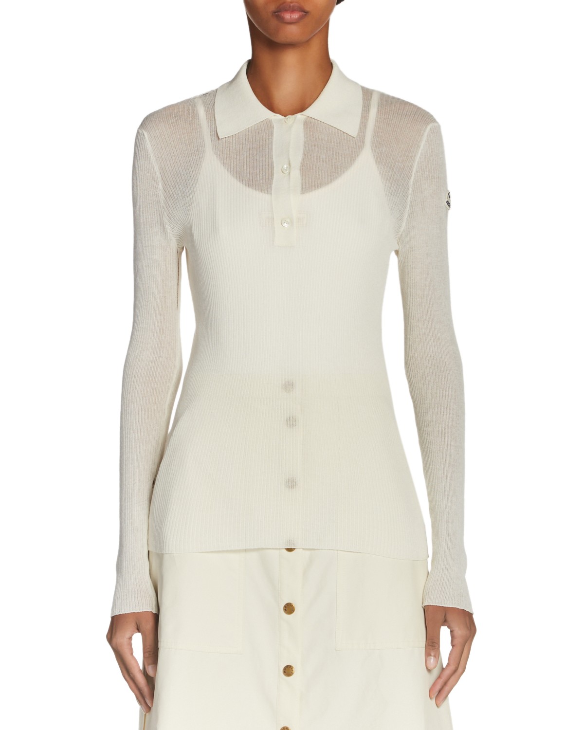 Moncler Semi Sheer Polo Top in White
