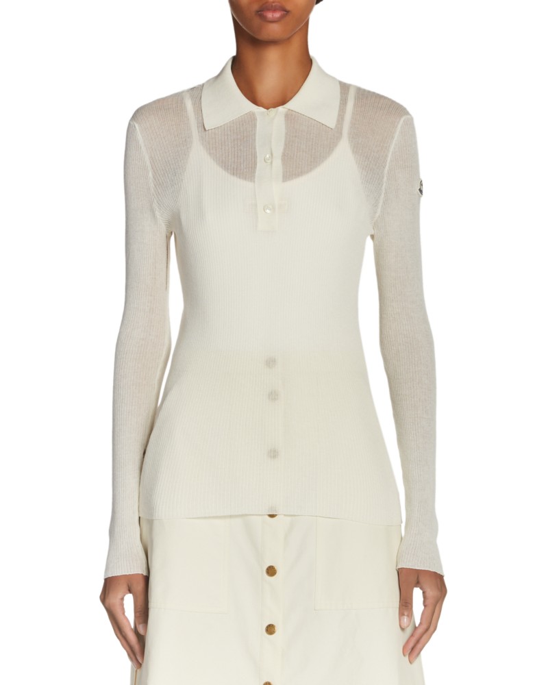 Moncler Semi Sheer Polo Top in White