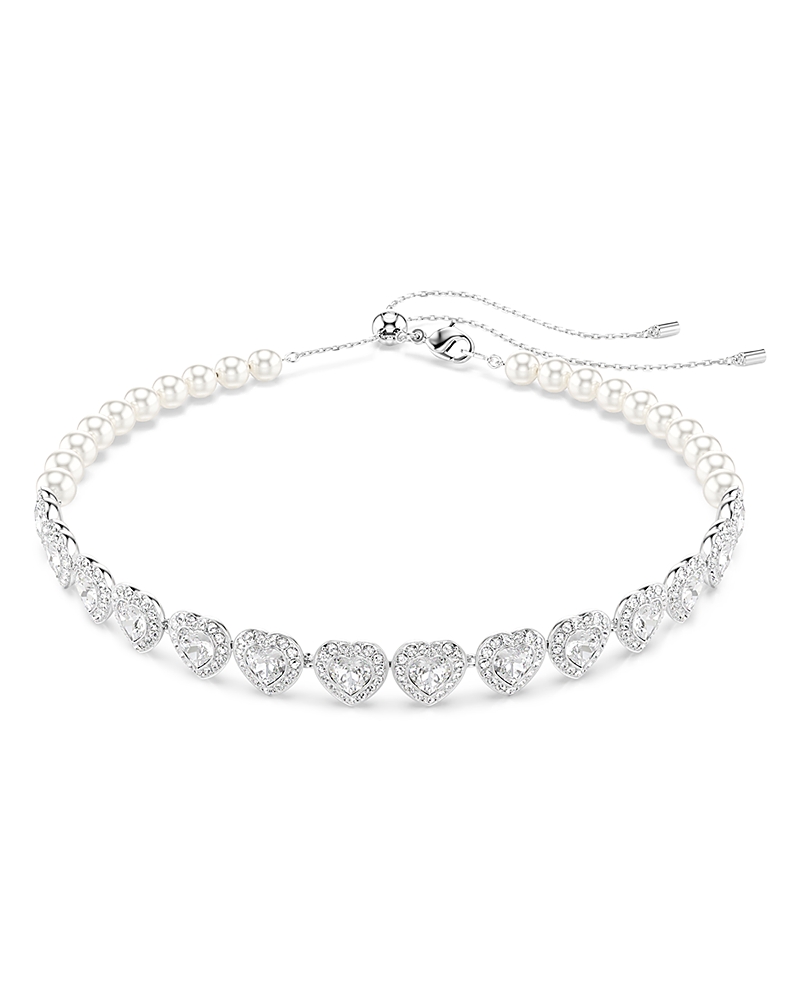 Swarovski Ariana Grande Crystal Heart Halo Tennis Choker Necklace, 11.75-17.375 In Silver