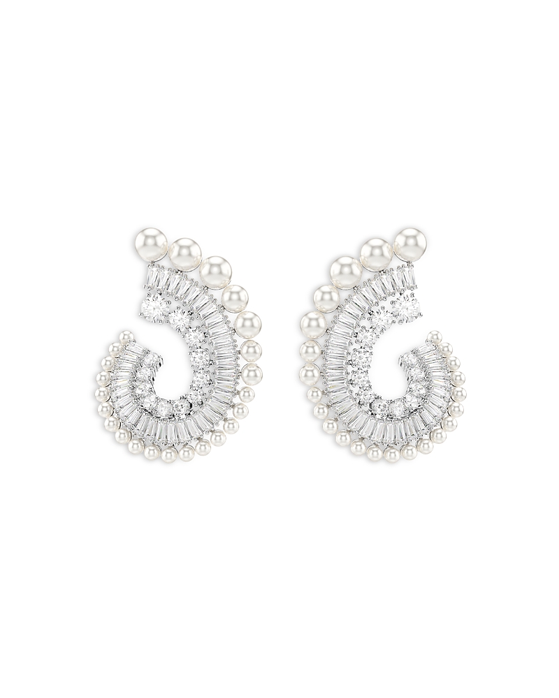 Swarovski Ariana Grande Imitation Pearl & Crystal Baguette Spiral Hoop Earrings
