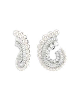 Ariana Grande Imitation Pearl & Crystal Baguette Spiral Hoop Earrings