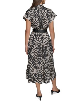 Printed Button Front Midi Dress