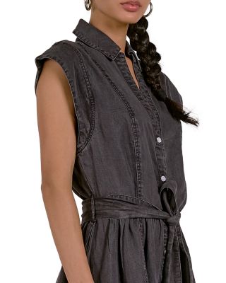 Chambray Collared Button Front Mini Dress