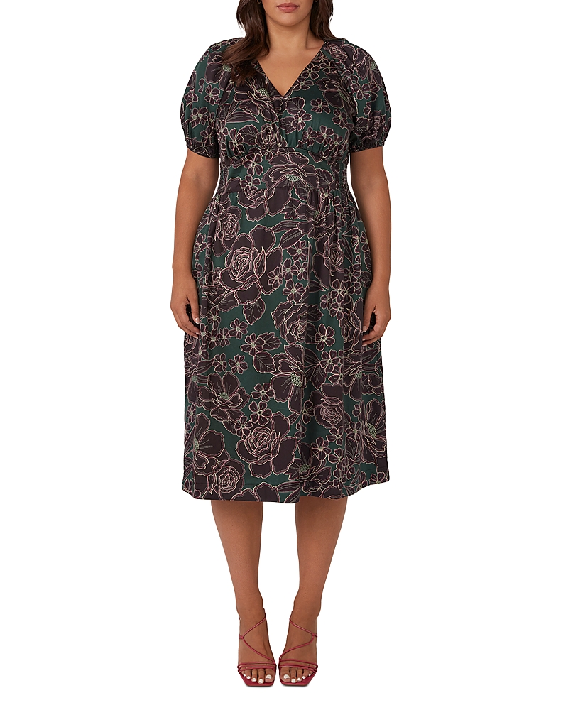 Estelle Plus Wildflower Raglan Sleeve Midi Dress In Print