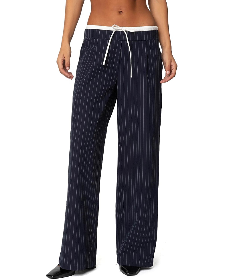 Edikted Peekaboo Pinstripe Drawstring Pants In Navy And White