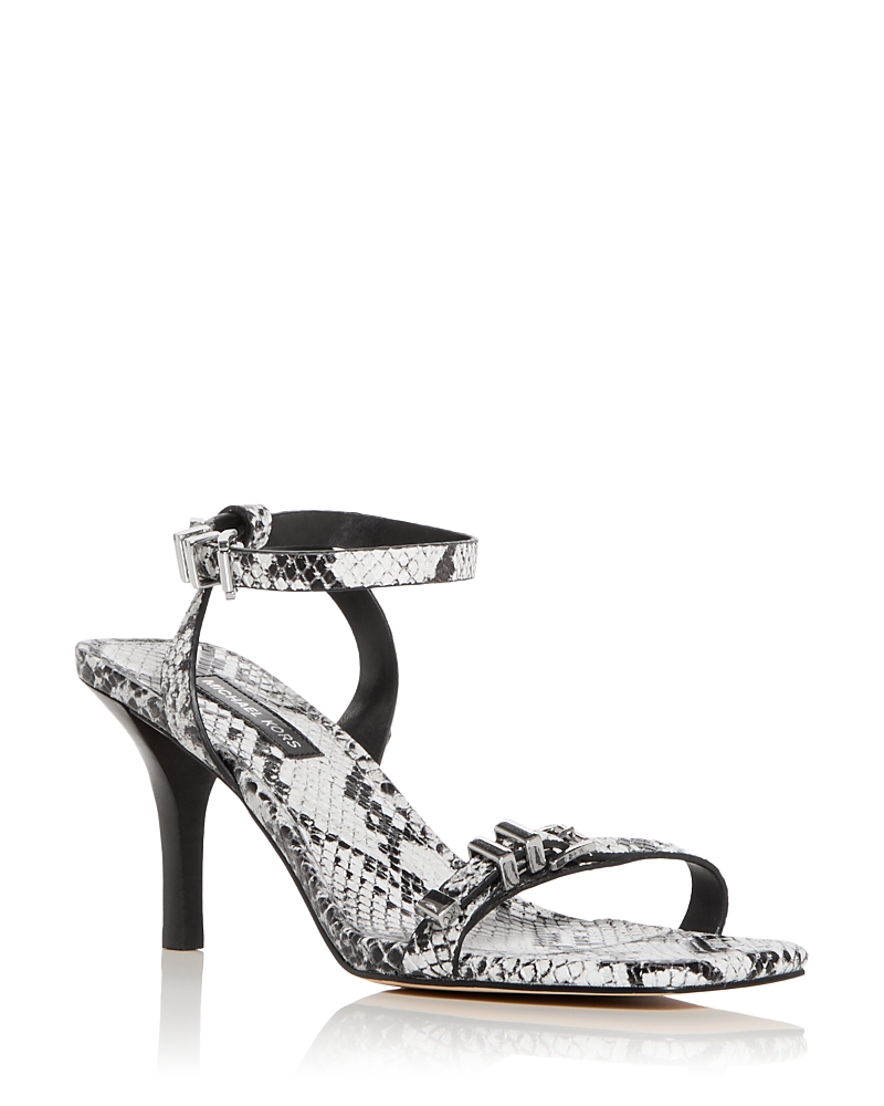 Michael Kors Darrington Snake Embossed Leather Sandal In Aluminum